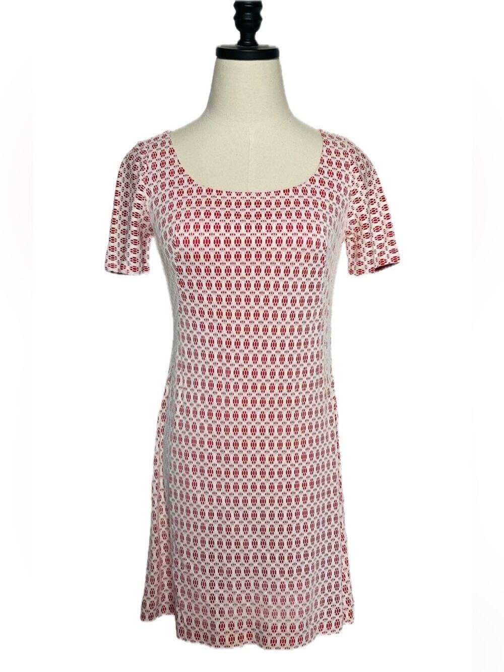 Vintage 60s Lace Mini Dress Red & Cream Short Sleeve Small Scoop Neck Handmade
